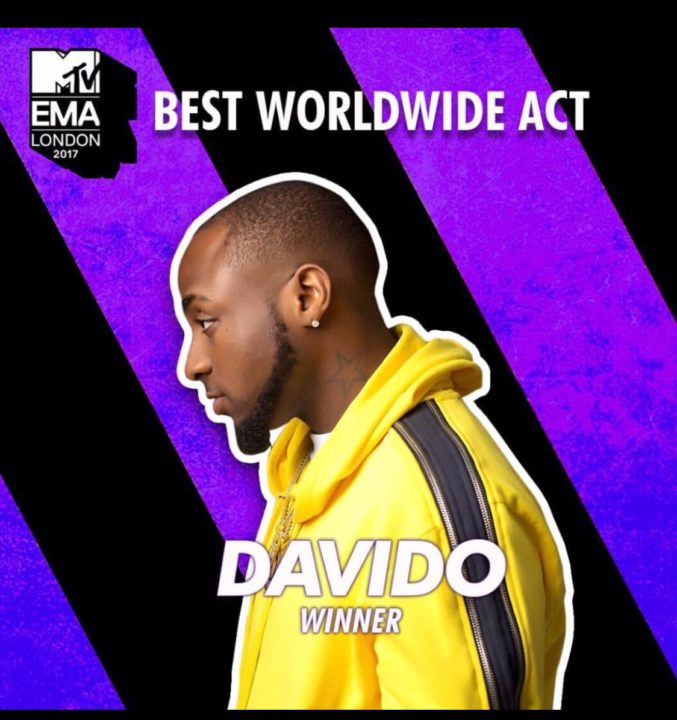 Davido Wins Best Worldwide Act At The 2017 MTV EMA