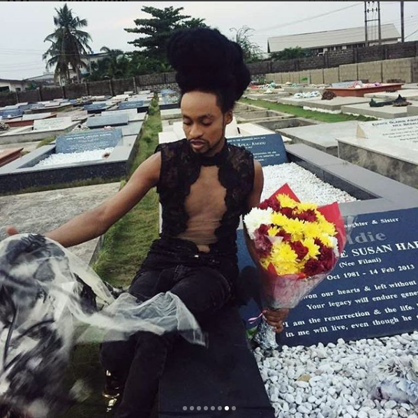 Media Personality, Denrele Edun Visits Late Goldie Harvey’s Grave Wearing Her Dress