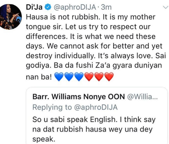 This Is How Di’ja Responded To A Tweet That Called Hausa ‘Rubbish’