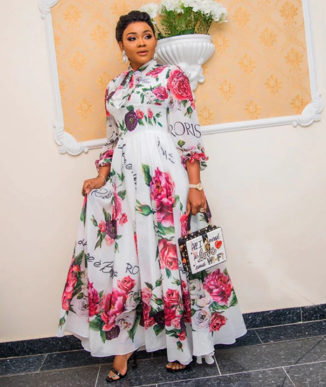 OOTD: Mercy Aigbe looks sensational in a floral maxi dress