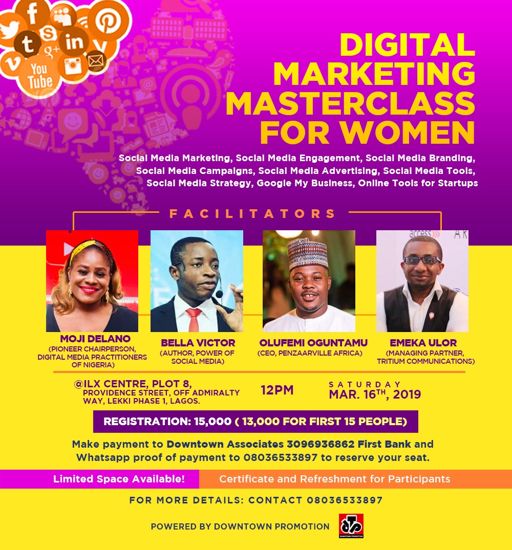 WOMEN EMPOWERMENT: Downtown Associates commences nationwide masterclass for Nigerian women in Digital Marketing.