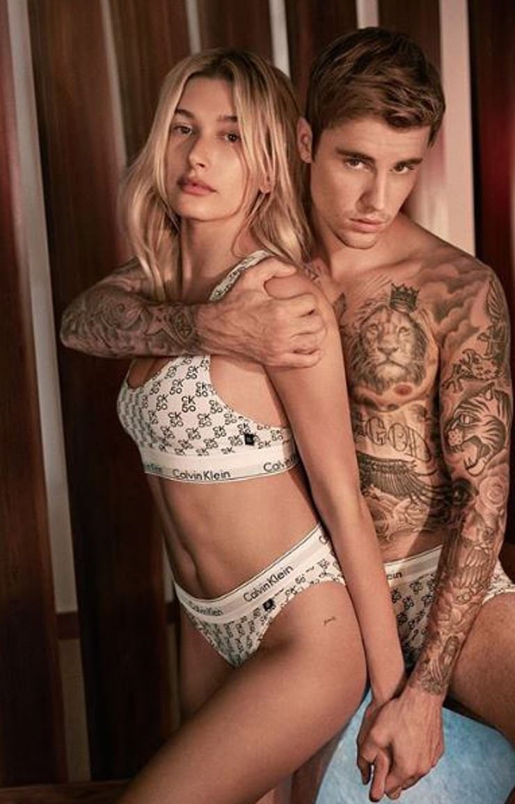 Justin Bieber and wife pose in Calvin Klein underwear