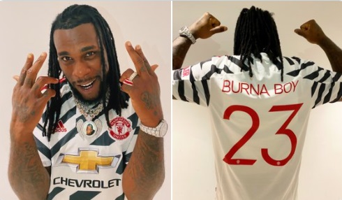 Burna Boy is among the first few celebrities to receive the new Man Utd Jersey.