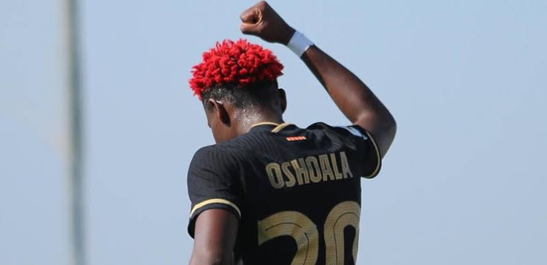 Oshoala celebrates first goal of season with #EndSARS fist