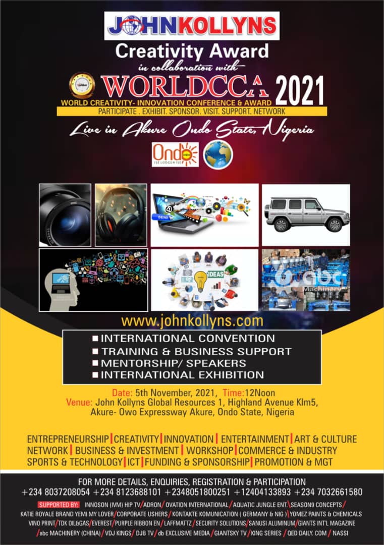 GBENGA ADEYINKA, RAMSEY NOAH, FOLUKE DARAMOLA, IDOWU BABALOLA,  SUNDAY ARE & MORE TO RECEIVE WORLDCCA CREATIVITY – INNOVATION AND JOHN KOLLYNS AWARD 2021