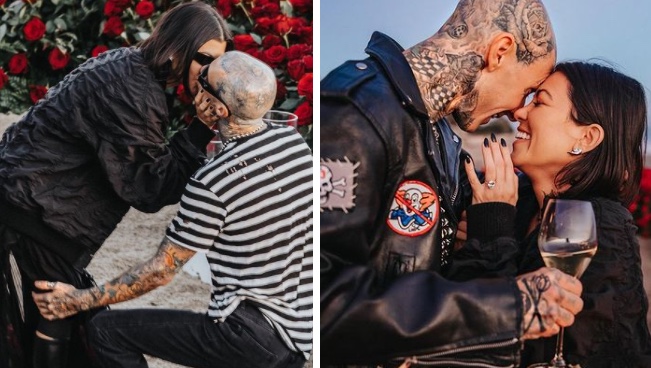Kourtney Kardashian and Travis Barker share intimate pics from their engagement