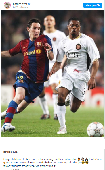 Man.United legend Patrice Evra congratulates Lionel Messi for winning his 7th Ballon d’Or ahead of the award ceremony