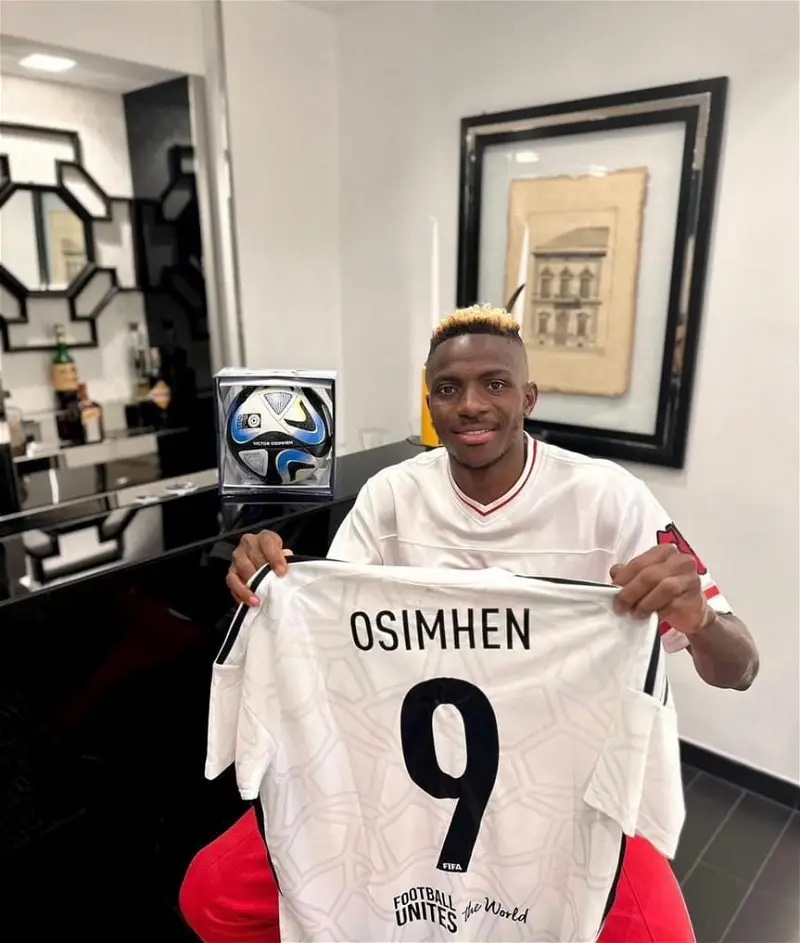 FIFA honours Victor Osimhen with special ball and jersey following his outstanding performance for Napoli in the 2022/23 season