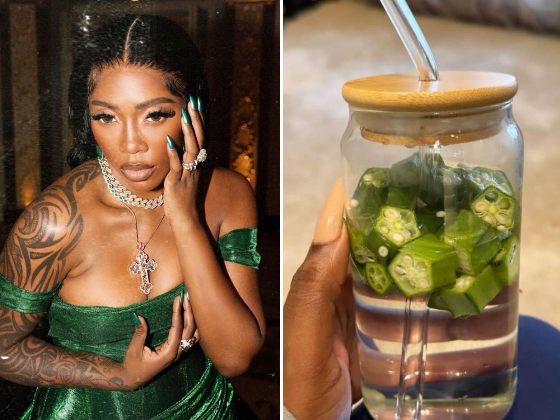 Tiwa Savage sparks reactions with her Okro water drink