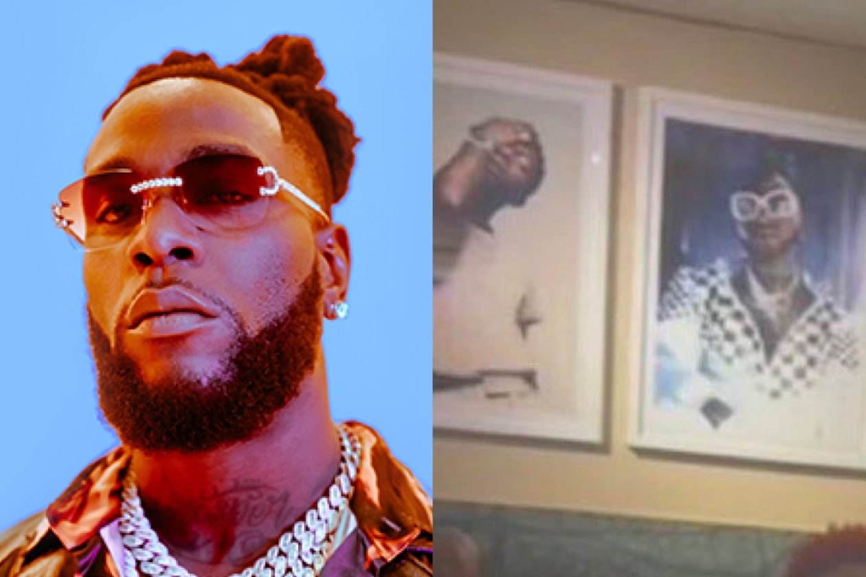 Burna boy framed Davido and Wizkid’s picture in his house