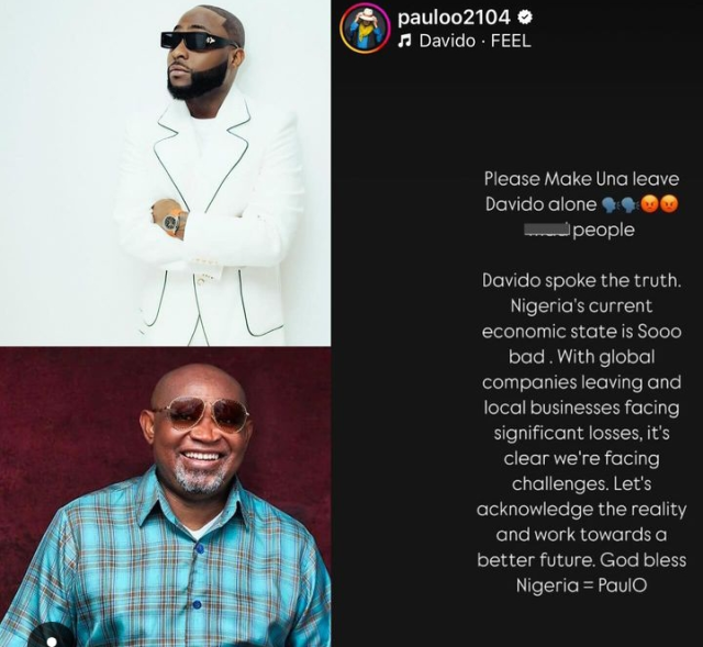 Paulo Okoye defends Davido over ECONOMY comment