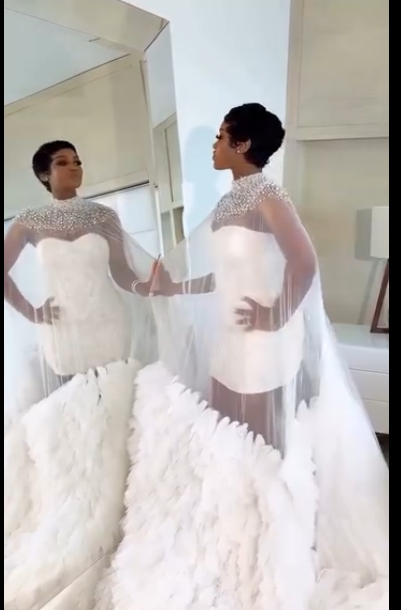 Chioma Adeleke stuns in bridal dress as she and Davido hold white wedding in Miami today