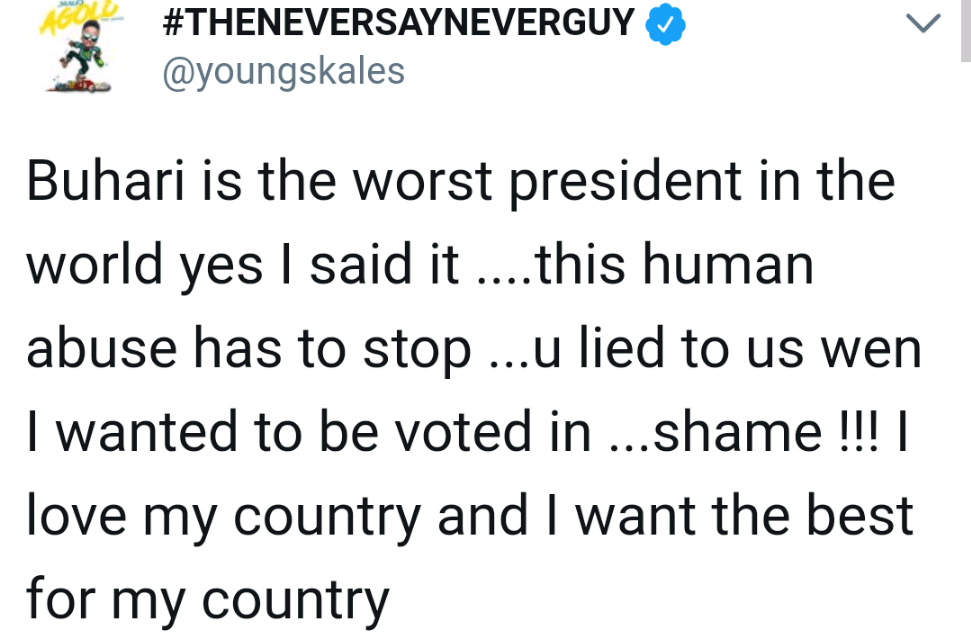 Skales Labels Buhari As The Worst President In The World For This Reason