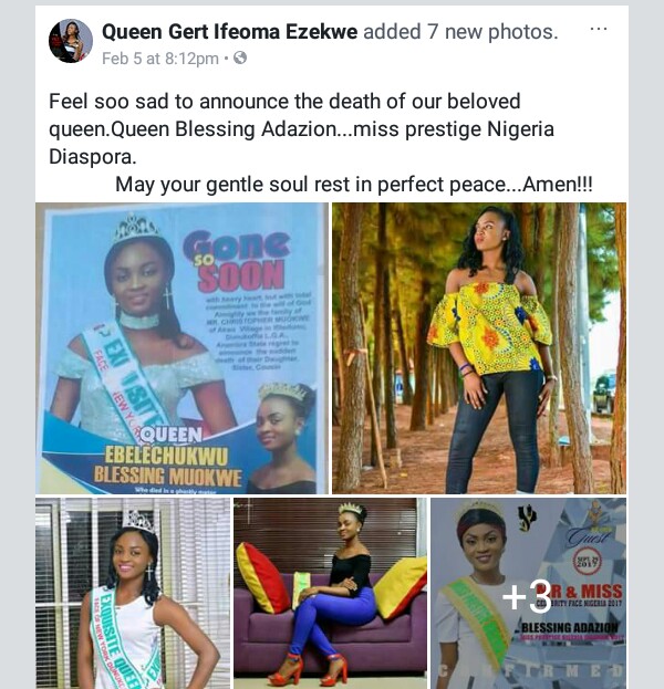 23-Year-Old Miss Prestige Nigeria Diaspora, Blessing Moukwe Dies In Car Accident