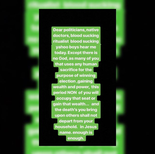 Actress Ruth Kadiri Blames The Recent Deaths In Nigeria On Ritualists And Politicians