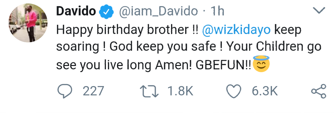 Davido Wishes Starboy Wizkid Happy Birthday
