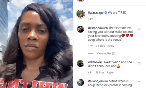 Video: Tiwa Savage, Toke Makinwa Join ENDSARs protest