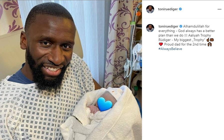 Chelsea star, Antonio Rudiger becomes a dad for second time, names the baby girl after his Champions League win
