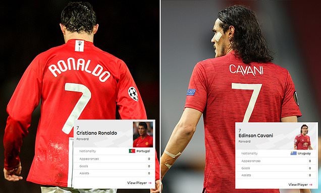 Confusion as Premier League list both Cristiano Ronaldo and Edinson Cavani as Manchester United’s No 7 this season