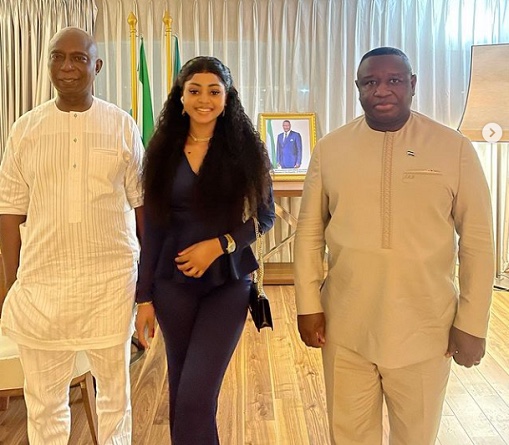 Regina Daniels joins her husband, Ned Nwoko to meet Sierra Leone President
