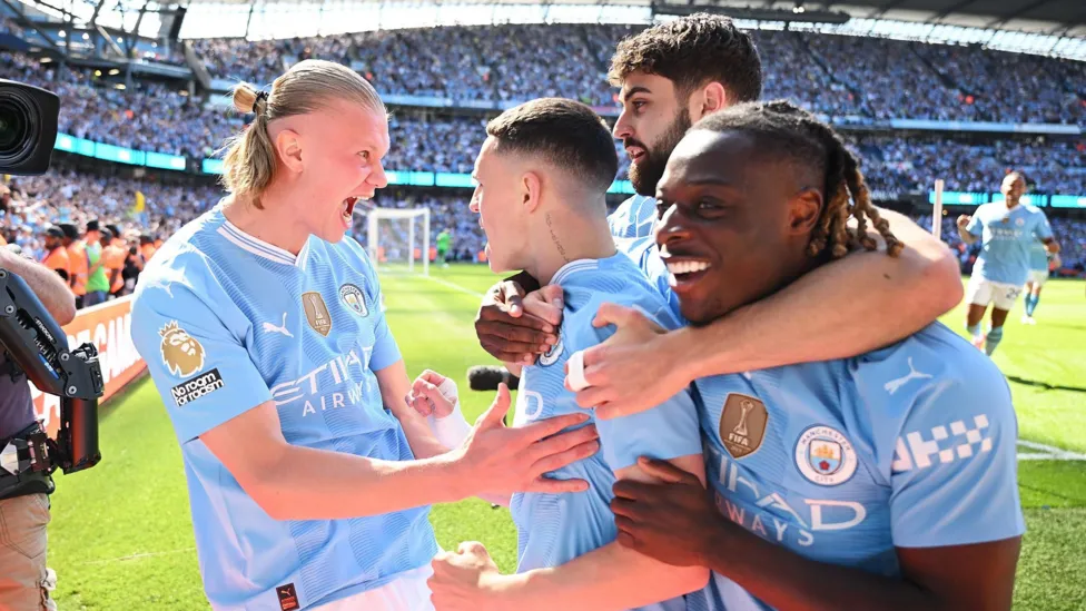 Man City win record fourth English title in a row as Foden scores twice