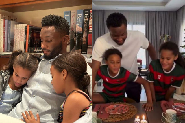 Mikel Obi’s twin daughters surprise him on 38th birthday