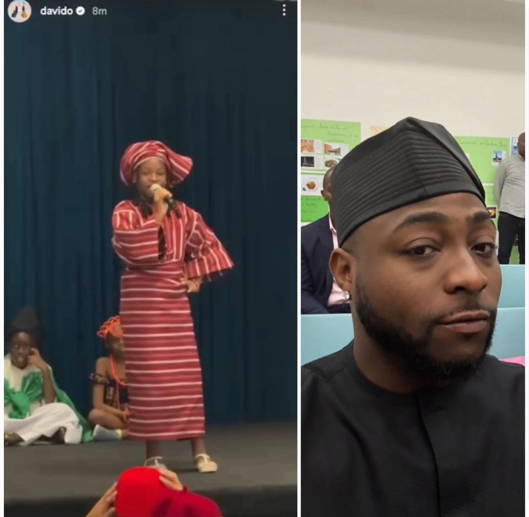 Davido filled with pride as his daughter Imade represents their hometown at her school’s cultural day