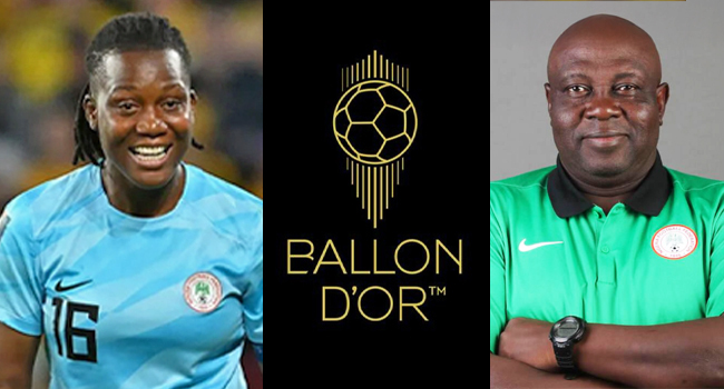 Super Falcons coach Madugu and goalkeeper Nnadozie nominated for women’s coach and goalkeeper prizes in Ballon d’Or 2025