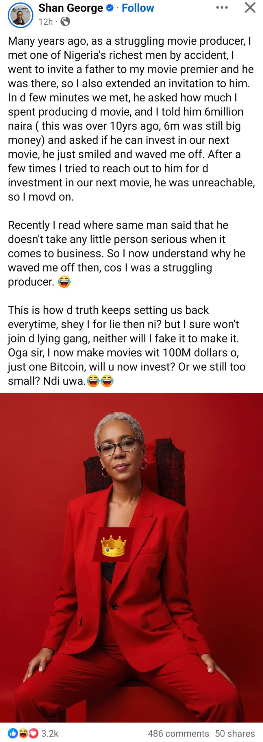 Actress Shan George reveals how telling the truth to a very wealthy Nigerian man made her lose an investment opportunity