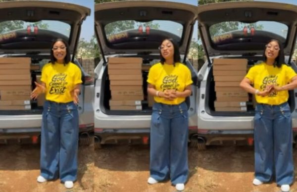 After controversy deliverance, Tonto Dikeh returns to the school with laptop donation