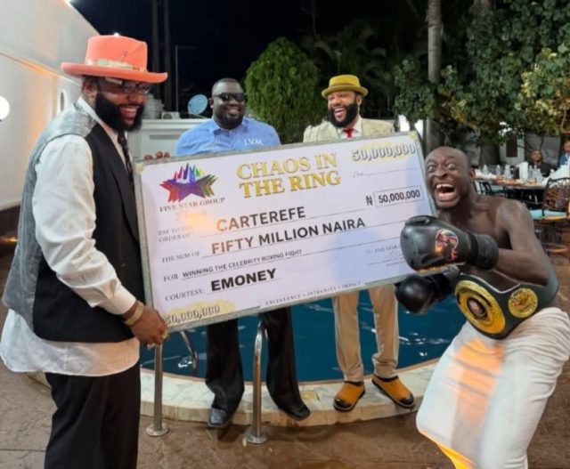 Carter Efe receives ₦50 million cheque following victory over Portable