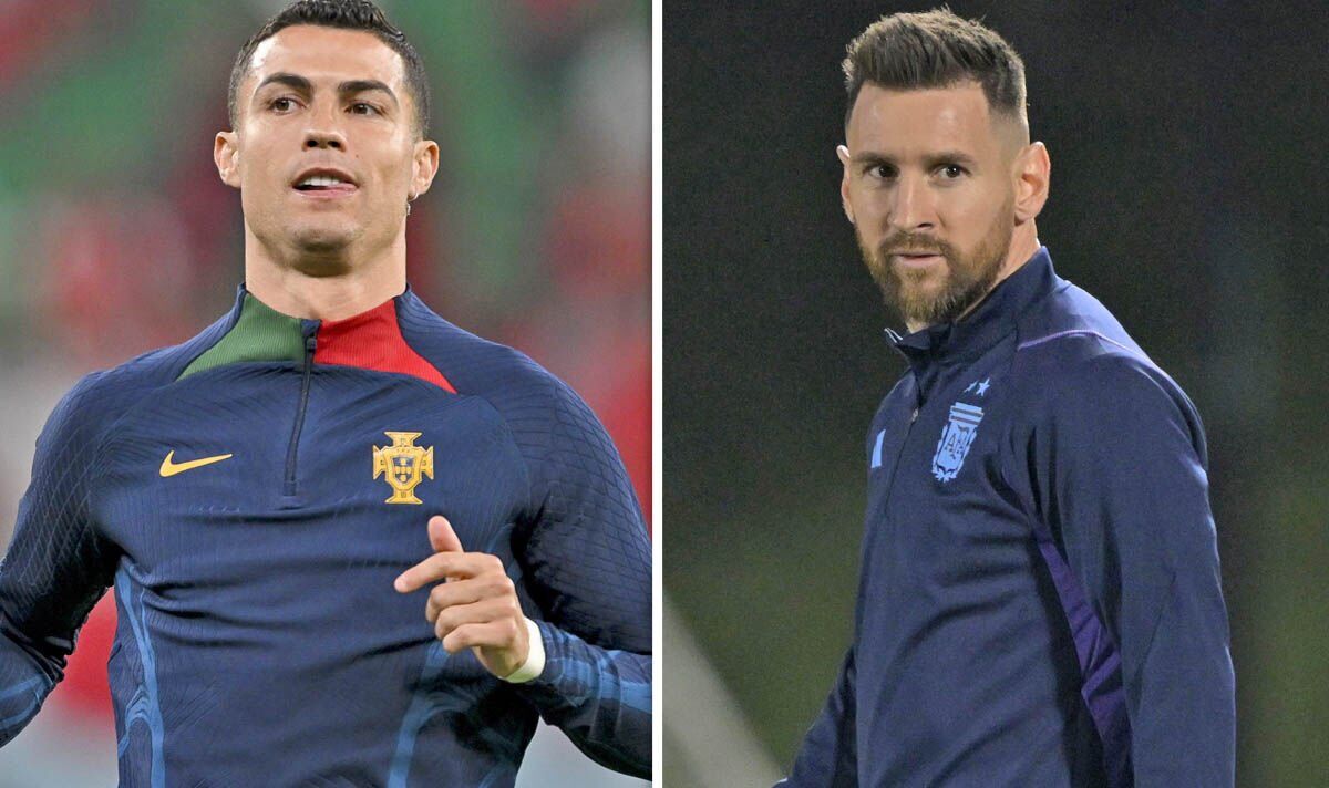 Cristiano Ronaldo reacts when asked if he’d like to face Lionel Messi and Argentina in World Cup quarter-final